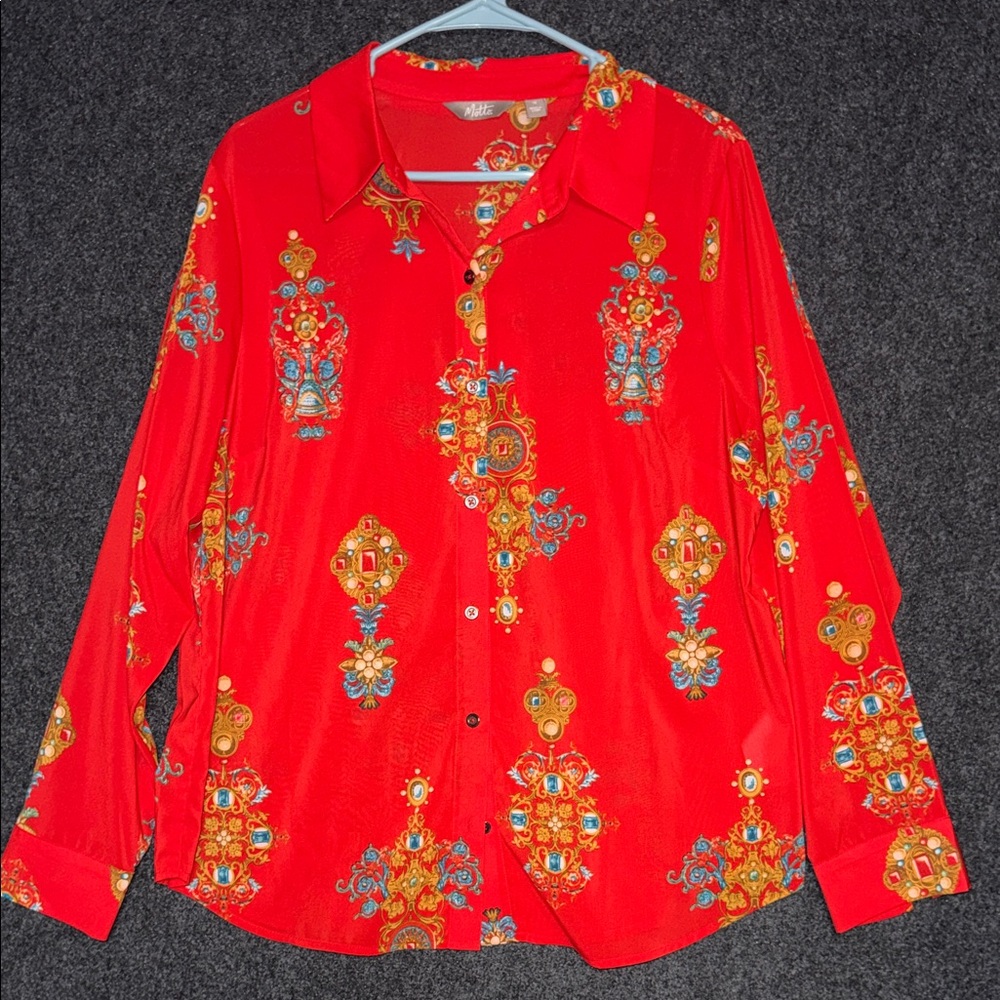 Elegant Red Patterned‎ Button Down Shirt